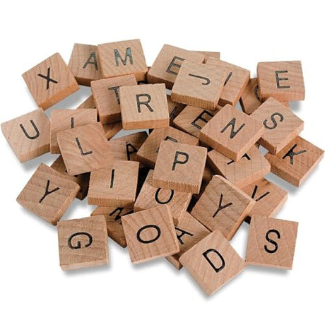 Fun Express Wood Alphabet Tiles - Bulk Set of 80 Square Letters - DIY Craft and Extra Game Supplies Fun Express