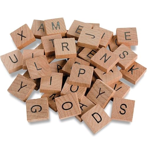 Fun Express Wood Alphabet Tiles - Bulk Set of 80 Square Letters - DIY Craft and Extra Game Supplies - WoodArtSupply