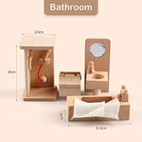 5 Set Dollhouse Furniture Accessories Wooden Bathroom/Living Room/Dining Room/Bedroom/Kitchen House 6 Family Doll Decoration Pretend Play Kids Gemileo