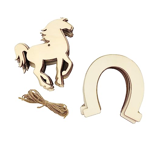 32 Pack Wood Horse & Horseshoe Cutouts Unfinished Wooden Horse & Horseshoe Hanging Ornaments DIY Cowboy Craft Gift Tags for Home Party Decoration