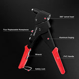 HAUTMEC Pop Rivet Gun,360° Swivel Head Hand Rivet Tool with 4 Manual Interchangeable Rivet Heads HT0128-HR HAUTMEC