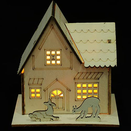 Toyvian 3pcs Christmas Led Light Wooden House with Battery, Unfinished Wooden Christmas Village Mini Houses Micro House Landscape Decors for Toyvian