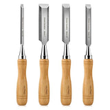 HUATMEC Wood Chisels Set of 4, Carbon Steel Beveled Edge Blade, Beech Handle for Woodingworking and Carving HT0315 HAUTMEC
