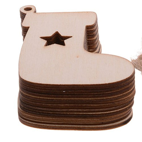 Christmas Wooden Crafts Hanging Ornaments Christmas Tree Decoration Unfinished Wood Cutouts for DIY Blank Slices to Paint (10PCs Stocking Boot Style) YEEQIN