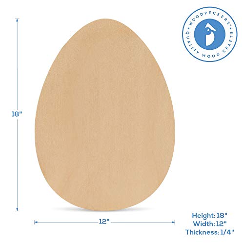 3 Sturdy Large Wood Egg Cutout 18 x 12 inch, Unfinished Egg Shaped Wood Cutout Wood Eggs for Crafts & DIY Spring Decor, by Woodpeckers Woodpeckers