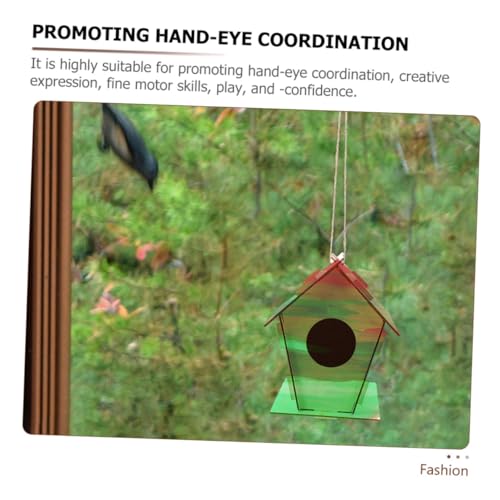 TEHAUX 1 Set Lanyard Birdhouses Pendant Unfinished Arts Kits Bird House Painting Kids Craft Unfinished House Kit Paint House Wind Chime Kit Wind TEHAUX