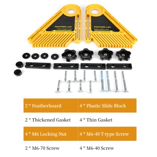 Featherboard for Table Saws, Adjustable Double Feather Board with Plastic Slide Block Gasket and Screws, Professional Multipurpose Table Saw Liccx