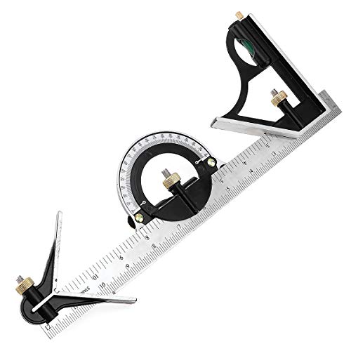 Smgda 12" Combination Square Stainless Steel Adjustable Sliding Ruler & Protractor Level Measure Measuring Set 4-Piece Carpentry Tools Carpenter