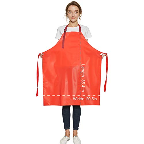 RECECASA Waterproof Vinyl Apron - Lined Linen, Chemical Resistant Work Apron Safe Cloth - for DishWashing, Lab Work, Butcher, Dog Grooming, Cleaning RECECASA