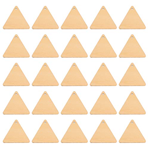 EXCEART 100pcs Wooden Cutouts for Crafts Triangle Wood Cutout Unfinished Painting Wooden Pieces Slices with Hole Pendant Ornaments 40mm EXCEART