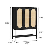 LEVNARY Large Armoire Wardrobe Closet with 3 Doors, Rattan Wardrobe Cabinet with Hanging Rail for Clothes, Freestanding Wooden Closet for Bedroom, LEVNARY