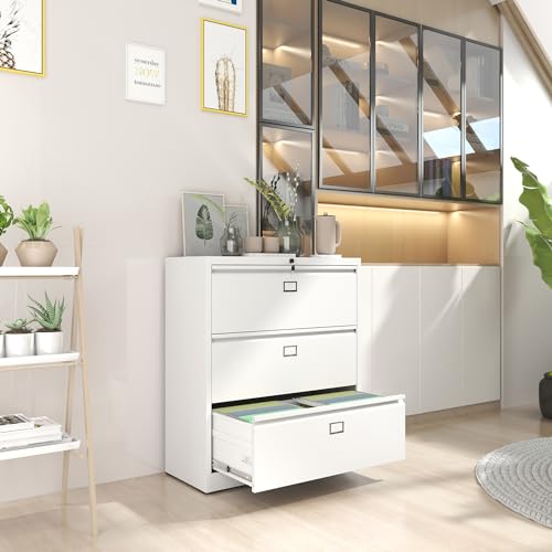 VIYET 4 Drawer Lateral File Cabinet with Lock,3 Drawer Metal Filing Cabinets, Home Office Storage Cabinet for Hanging Files Letter/Legal/F4/A4 VIYET