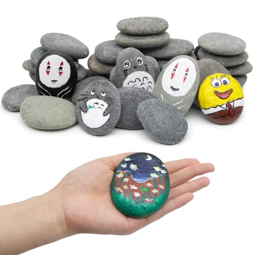 Markdang 40 Pcs Large Rocks for Painting 25pcs 2-3” & 15pcs 3-4” River Rocks for Painting Natural Flat & Smooth Rocks for Painting for Kids & Adult
