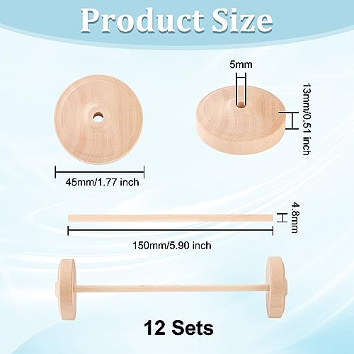 OLYCRAFT 12 Sets 1.8x0.5 Inch Wooden Craft Wheels with 5.9 Inch/150mm Wooden Sticks Wood Vehicle Wheels Unfinshed Wooden Wheel Small Flat Round