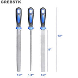 GREBSTK 8" Wood Rasp File Set with Rubber Grip Wood Course Cut Rasp 3 PCS Set, Round, Half-Round, Flat File Rasp GREBSTK