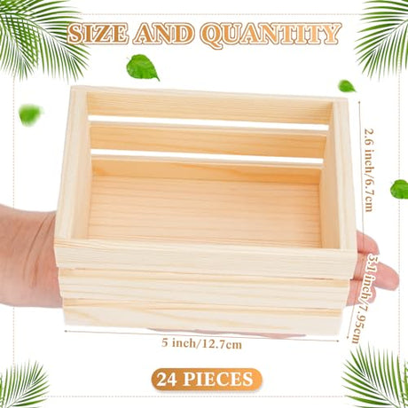 Roowest 24 Pcs Small Wooden Crates Wood Craft Nesting Wood Basket Unfinished Wooden Storage for Milk Wine Towel Toys Display Home Bathroom Roowest