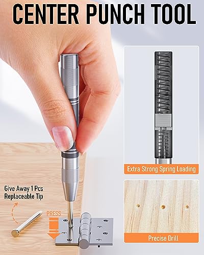 Nicpro 15 Pack Carpenter Pencil Set with Sharpener, Mechanical Carpenter Pencils with 40 Refill, Automatic Center Puncha and Carbide Scribe Tool, Nicpro
