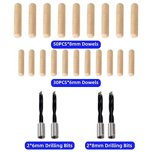 igooo Dual-Spindle Doweling Jointer DJ710, 710W 120V 60Hz, Wood Plate Dowel Joiner, 2X8mm and 2X6mm Drilling Bits, 80 Dowels - WoodArtSupply