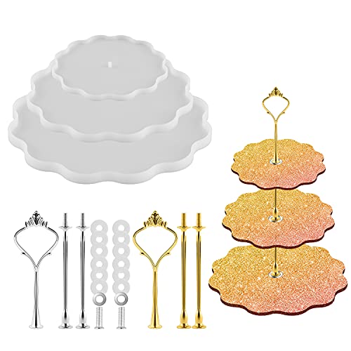 3 Tier Cake Stand Resin Tray Molds, Silicone Cake Stand Molds for Resin, Epoxy Resin Tiered Tray Mold, DIY Epoxy Resin Casting Mold with 6Pcs Crown MSDADA