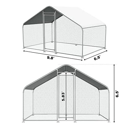 Chicken Coop Large Metal Chicken House/Pen for 6/10 Chickens Poultry Cage with Waterproof Cover for Rabbits Duck Walk-in Chicken Run for Yard Outdoor