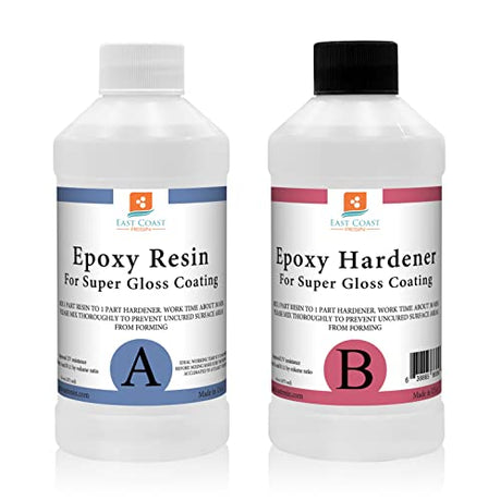 Epoxy Resin 32 Oz Kit | 1:1 Crystal Clear Resin and Hardener for Super Gloss Coating | for Bars, Tabletop, Art, Jewelry, Casting Molds | Safe for Use East Coast Resin
