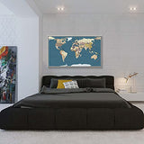 WELMECO Large Office Wall Decoration Detailed World Map Canvas Prints with Premium White frame Push Pins Travel Map of The World Picture Artwork for WELMECO