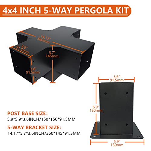 ITeVe.GD Pergola DIY Kit.4"x4"(Inner Size:3.5"x3.5") 5-Way Woodwork Bracket & Post Achor,Black Powder-Coated Elevated Wood Stand Kit for Wood - WoodArtSupply