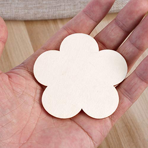 Artibetter 10pcs Unfinished Wooden Plum Flower Shape Cutout Discs for DIY Craft - 6cm ARTIBETTER