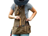 Ironwood Tool Co. 16oz Waxed Canvas Garden Tool Apron with shoulder pads, double stitched pocket, metal grommets for strap Ironwood Tool Company