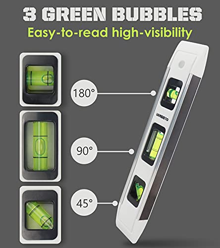URASISTO 2 Pack Torpedo Level 9-INCH Level with 45°/90°/180° Bubbles, Small Measuring Tool URASISTO
