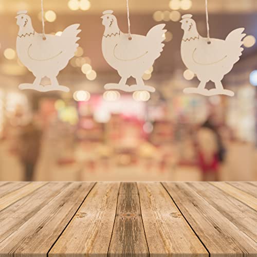 20 Sets Wooden Chicken Cutouts Slices Wooden Hanging Chicken Easter Ornaments Unfinished Hanging Hens Chips with Rope for DIY Painting Craft Easter BESTOYARD