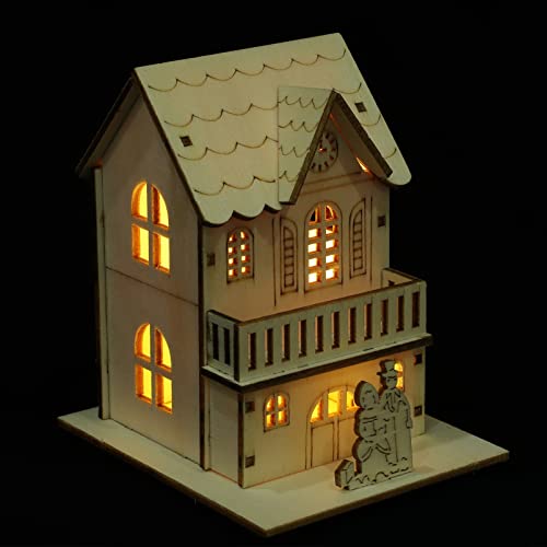 Toyvian 3pcs Christmas Led Light Wooden House with Battery, Unfinished Wooden Christmas Village Mini Houses Micro House Landscape Decors for