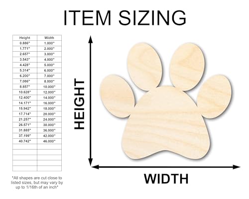 Unfinished Wood Paw Print Shape - Pet Craft - up to 36" 4" / 1/4"
