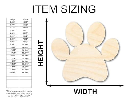 Unfinished Wood Paw Print Shape - Pet Craft - up to 36" 4" / 1/4"