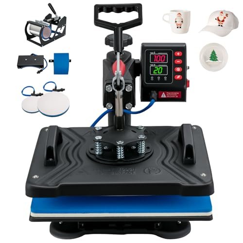 VEVOR Heat Press Machine, 12 x 15 Inch, 5 in 1 Combo Swing Away T-Shirt Sublimation Transfer Printer with Teflon Coated, Mug/Hat/Plate Accessories VEVOR