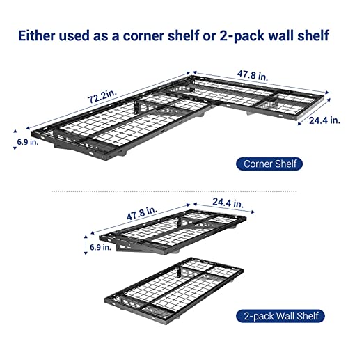 FLEXIMOUNTS 2-Pack 2x4ft Corner Wall Shelving Garage Storage Rack, 24-inch-by-48-inch Floating Shelves, Black - WoodArtSupply