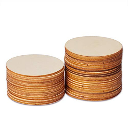 Wood Circles for Crafts, 36-Count Unfinished Wooden Round Disc Cutouts, 2.9 Inches in Diameter