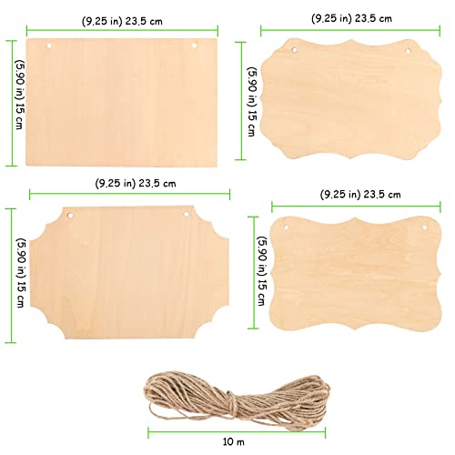 TAICHEUT 16 Pack Unfinished Wood Sign Crafts Blanks, 9.2 x 5.9 Inch Rectangle Wood Hanging Plaque with Rope Hanging Wood Sign Blank for Painting, DIY