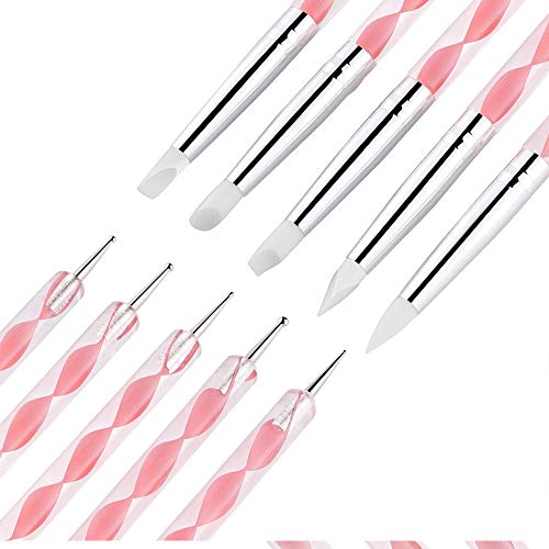 AUOCATTAIL Nail Art Design Tools 15pcs Painting Brushes Set with 5pcs 2-way Dotting Pens & A Gold-rimmed Resin Palette Nail Art Brushes Kits Nail Art