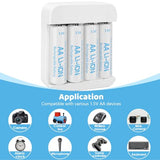 4 Pack 3600mWh Rechargeable 1.5V Lithium AA Batteries with Charger (4-Bay Independent Slot), Long Lasting Double A Size Battery for Blink Camera winbasic