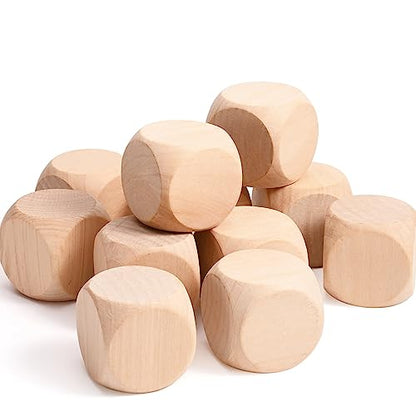 Blank Wood Dice 1-1/2 inch 20PCS Unfinished Square Blocks 40mm Small Wooden Cubes with Rounded Corners for DIY Craft Projects