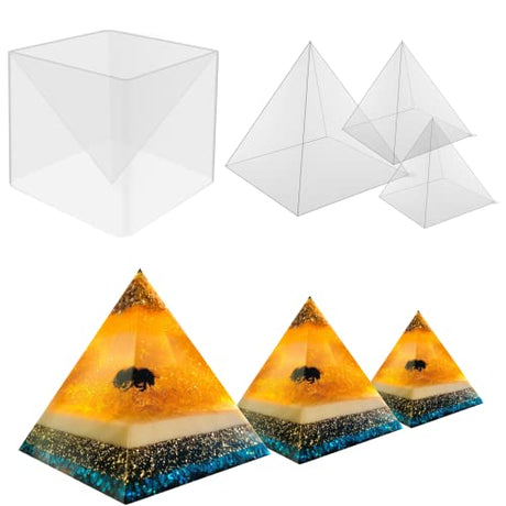 3 PCS Clear Pyramid Molds for Resin, 3Pcs 4.7''6''7.5'' Inner Large Pyramid Silicone Molds for Epoxy Resin + 1Pcs Plastic Frame, Pyramid Resin Mold Charmewooden