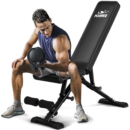 FLYBIRD Weight Bench, Adjustable Strength Training Bench for Full Body Workout with Fast Folding-New Version FLYBIRD