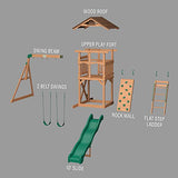 Backyard Discovery Lightning Ridge All Cedar Wooden Swing Set, Raised Clubhouse, 2 Belt Swings, 10 Inch Wave Slide, Ladder, Climbing Rock Wall Brown Backyard Discovery