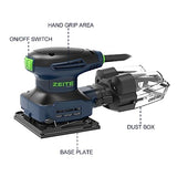 ZEITE 2.4 Amp Electric Palm Sander with 12Pcs Sandpapers, 1/4 Sheet Orbital Finishing Sander for Woodworking, 10 Ft Cord Hand Sander for Polishing Zeite