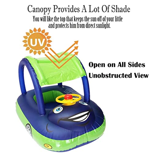 QIAONIUNIU Baby Pool Float with Canopy Summer Steering Wheel Sunshade Swim Ring Car Inflatable Toys Infants Float Seat Boat for Kids Toddlers QIAONIUNIU