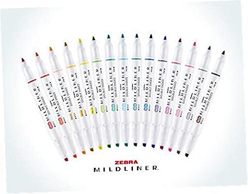 Zebra Pen Mildliner Double Ended Highlighter Set, Broad and Fine Point Tips, Assorted Ink Colors, 15-Pack Zebra Pen