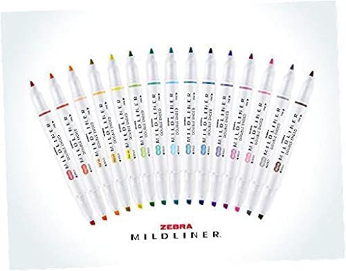 Zebra Pen Mildliner Double Ended Highlighter Set, Broad and Fine Point Tips, Assorted Ink Colors, 15-Pack - WoodArtSupply