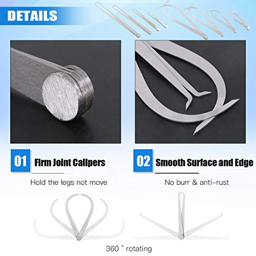 Glarks 8Pcs Stainless Steel Inside Outside Caliper Set, 4'' 8'' 10'' 12'' Straight/Bent Leg Ceramic Pottery Measuring Tools for Carving, Shaping, Glarks