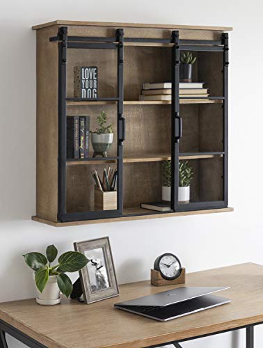 Kate and Laurel Barnhardt Decorative Wooden Wall Cabinet with Two Sliding Glass Doors, 30" x 28", Rustic Brown, Barndoor Modern Farmhouse Storage - WoodArtSupply